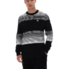 Schwarzer gestreifter Connor-Strickpullover mit Rundhalsausschnitt