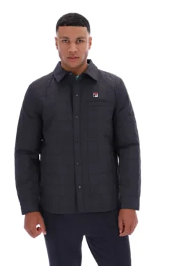 Anthrazitfarbenes, leicht wattiertes, gestepptes Overshirt von Malcolm