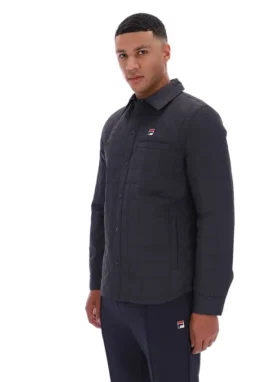 Anthrazitfarbenes, leicht wattiertes, gestepptes Overshirt von Malcolm