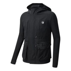 Athletics Cargo-Jacke aus gewebtem Stoff mit Reißverschluss, schwarz