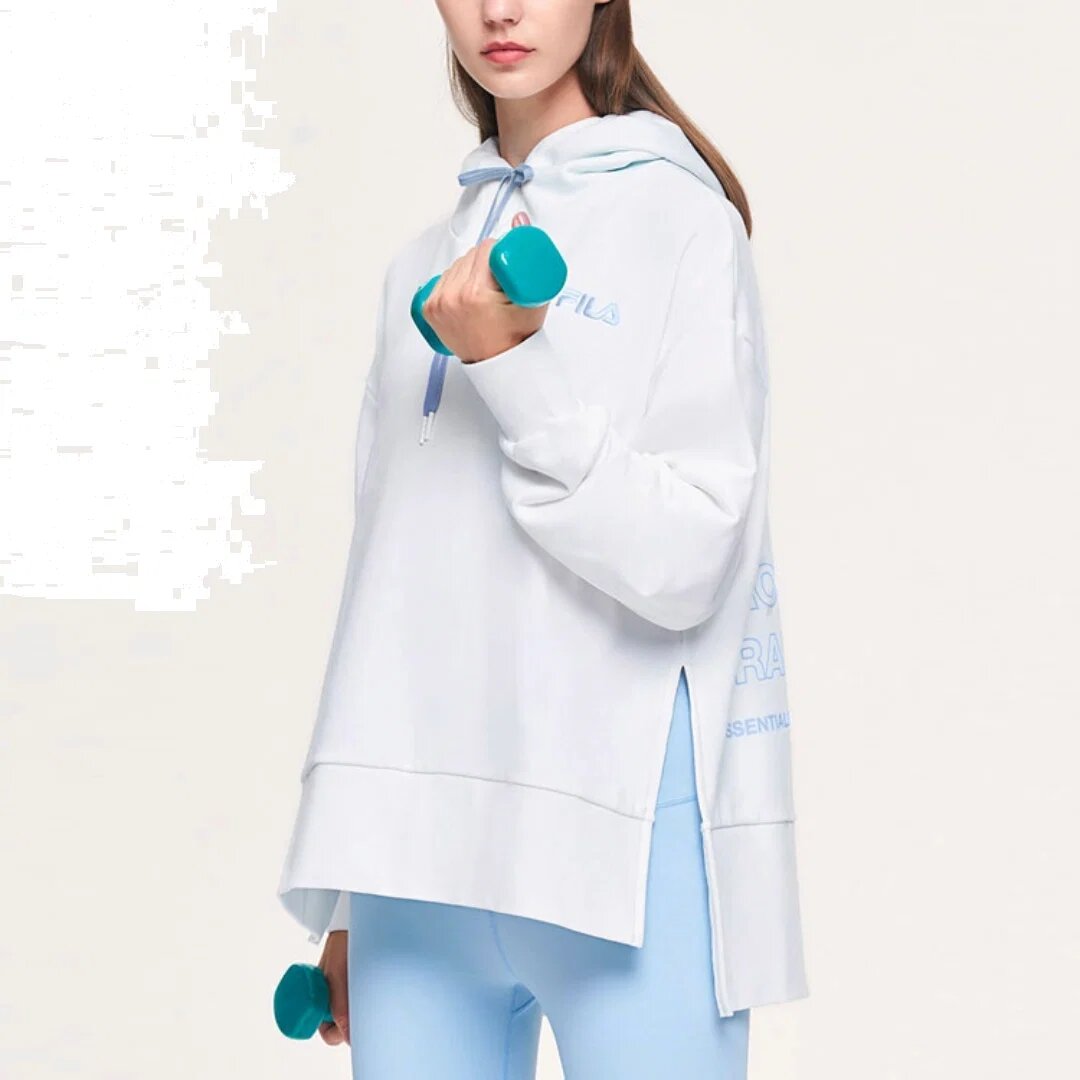 Athletics Split Hem Asymmetric Hoodie „Weiß Blau“