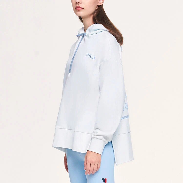 Athletics Split Hem Asymmetric Hoodie „Weiß Blau“
