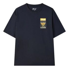 Bedrucktes, locker sitzendes Kurzarm-Shirt in Blau