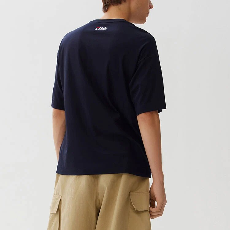 Bedrucktes, locker sitzendes Kurzarm-Shirt in Blau