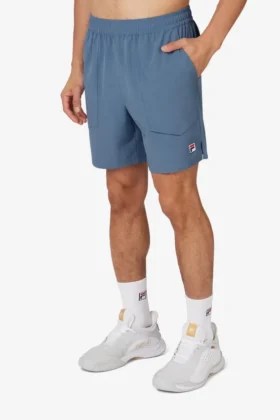 Blaue Tennis-Court-Shorts aus gewebtem Stoff
