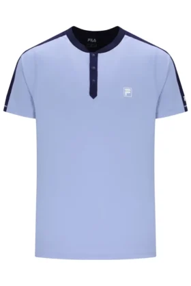 Blaues Herren-Tennis-T-Shirt mit Henry-Ausschnitt