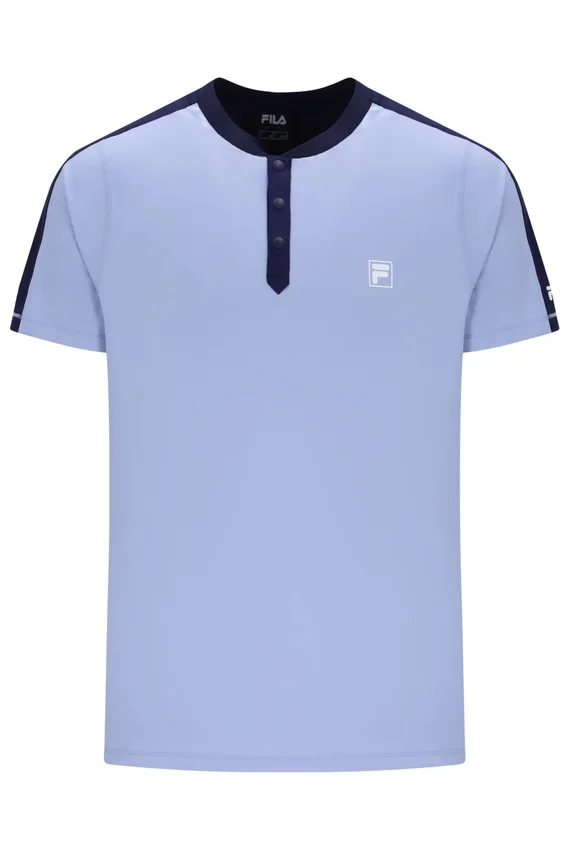 Blaues Herren-Tennis-T-Shirt mit Henry-Ausschnitt