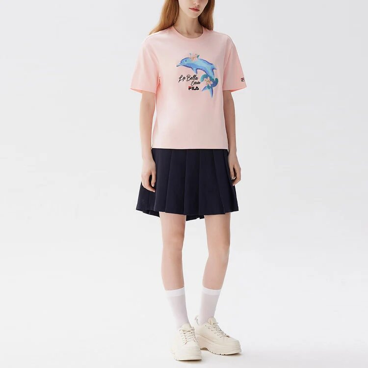 Dolphin Printing Freizeit-Sport-Shorts mit kurzen Ärmeln, rosa