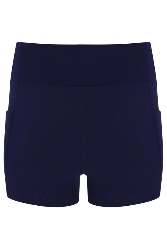 Dunkelblaues Jersey-Kleid für Damen mit integrierten Shorts