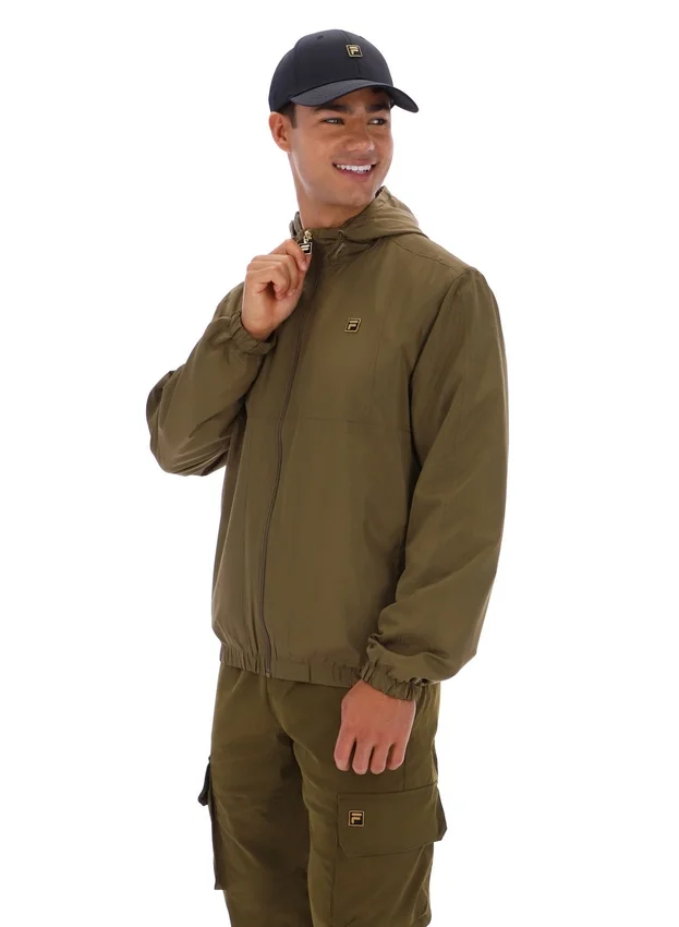 Dunkelolivfarbene Ian-Jacke mit durchgehendem Reißverschluss