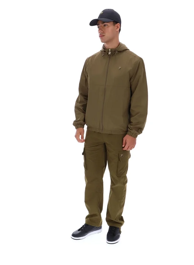 Dunkelolivfarbene Ian-Jacke mit durchgehendem Reißverschluss