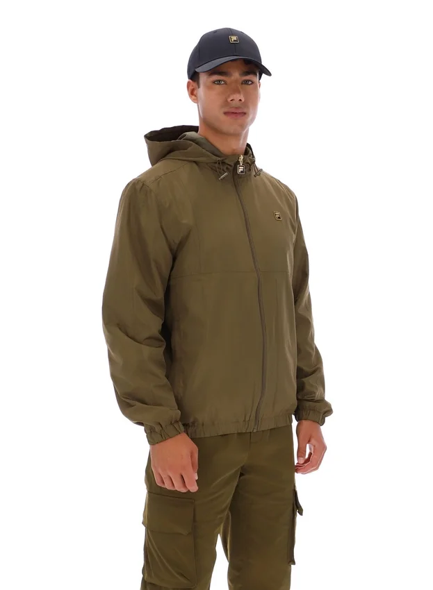 Dunkelolivfarbene Ian-Jacke mit durchgehendem Reißverschluss