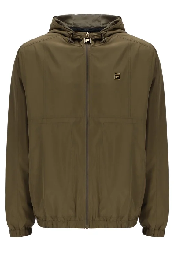 Dunkelolivfarbene Ian-Jacke mit durchgehendem Reißverschluss