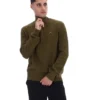 Dunkelolivfarbener Stevie-Pullover mit 1/4-Reißverschluss, Stehkragen und strukturiertem Strick