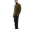 Dunkelolivfarbener Stevie-Pullover mit 1/4-Reißverschluss, Stehkragen und strukturiertem Strick