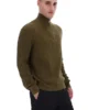 Dunkelolivfarbener Stevie-Pullover mit 1/4-Reißverschluss, Stehkragen und strukturiertem Strick