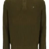 Dunkelolivfarbener Stevie-Pullover mit 1/4-Reißverschluss, Stehkragen und strukturiertem Strick