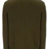 Dunkelolivfarbener Stevie-Pullover mit 1/4-Reißverschluss, Stehkragen und strukturiertem Strick