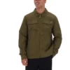 Dunkelolivfarbenes Kasa-Overshirt mit durchgehendem Reißverschluss