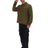 Dunkelolivfarbenes Kasa-Overshirt mit durchgehendem Reißverschluss