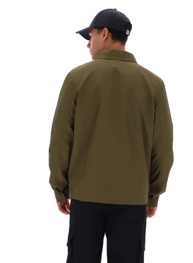 Dunkelolivfarbenes Kasa-Overshirt mit durchgehendem Reißverschluss