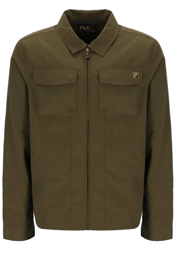 Dunkelolivfarbenes Kasa-Overshirt mit durchgehendem Reißverschluss