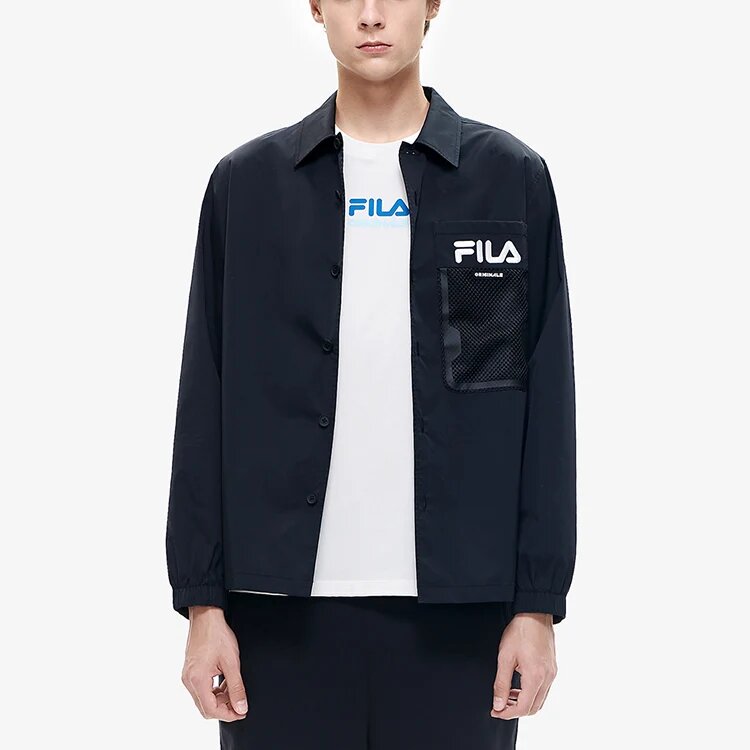 Fila Herren-Athleisure-Freizeitsportjacke mit Alphabet-Logo, schwarz