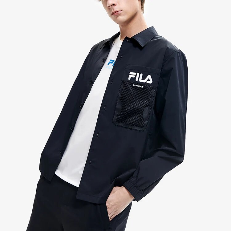 Fila Herren-Athleisure-Freizeitsportjacke mit Alphabet-Logo, schwarz
