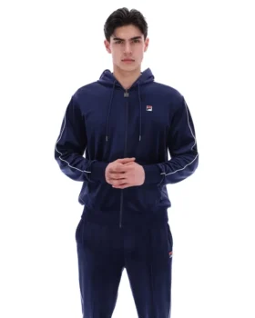 Fila Italo Velours-Hoodie in Marineblau