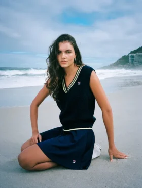 Fila Jorja Strickweste in Marineblau mit Zopfmuster