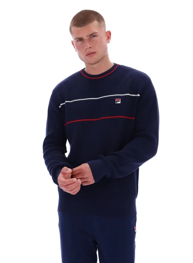 Fila Kallum-Pullover mit Rundhalsausschnitt und Waffelstruktur in Marineblau