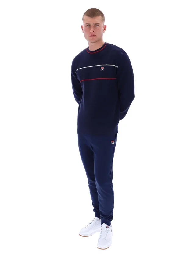 Fila Kallum-Pullover mit Rundhalsausschnitt und Waffelstruktur in Marineblau