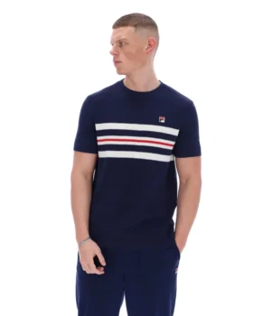 Fila Navy Gerardo Mesh-Streifen-Strick-T-Shirt