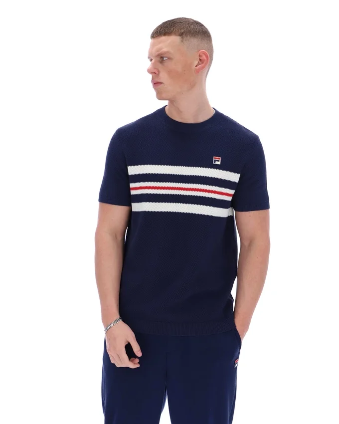 Fila Navy Gerardo Mesh-Streifen-Strick-T-Shirt