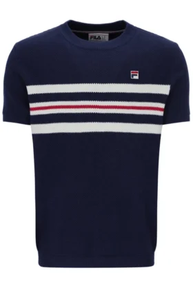 Fila Navy Gerardo Mesh-Streifen-Strick-T-Shirt