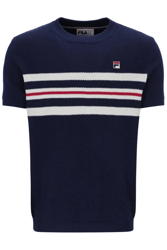 Fila Navy Gerardo Mesh-Streifen-Strick-T-Shirt