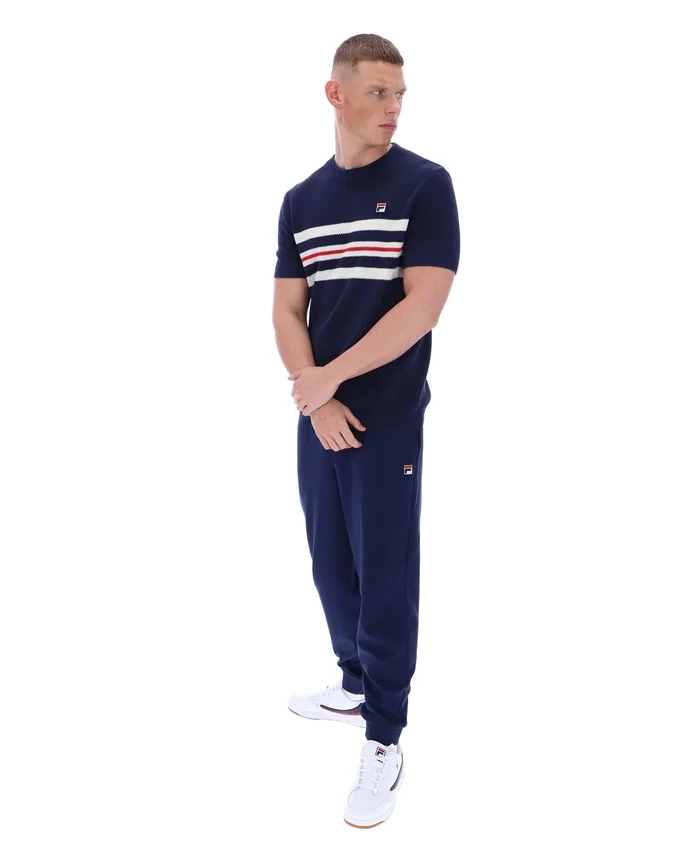 Fila Navy Gerardo Mesh-Streifen-Strick-T-Shirt