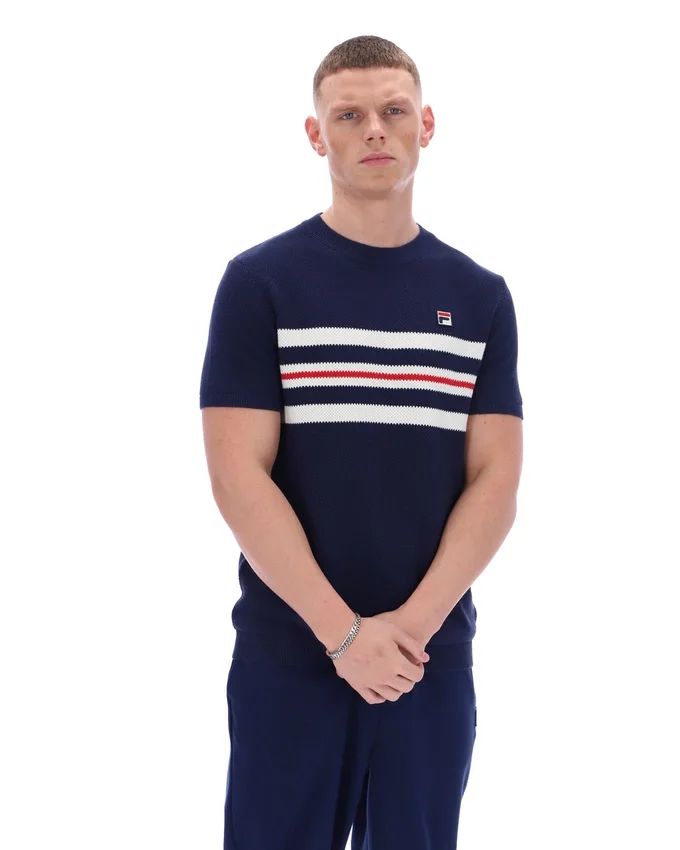 Fila Navy Gerardo Mesh-Streifen-Strick-T-Shirt