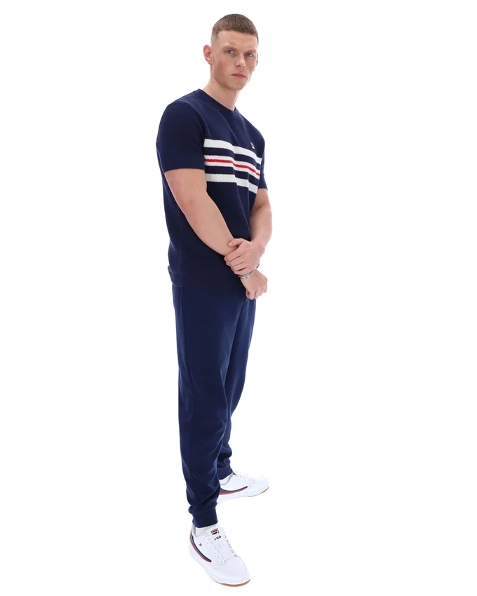 Fila Navy Gerardo Mesh-Streifen-Strick-T-Shirt