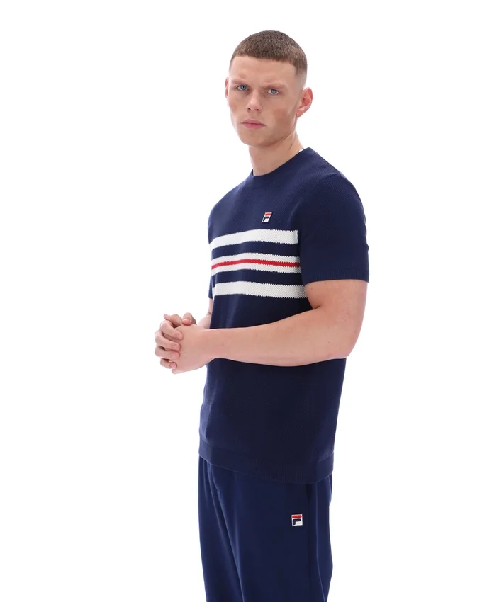 Fila Navy Gerardo Mesh-Streifen-Strick-T-Shirt