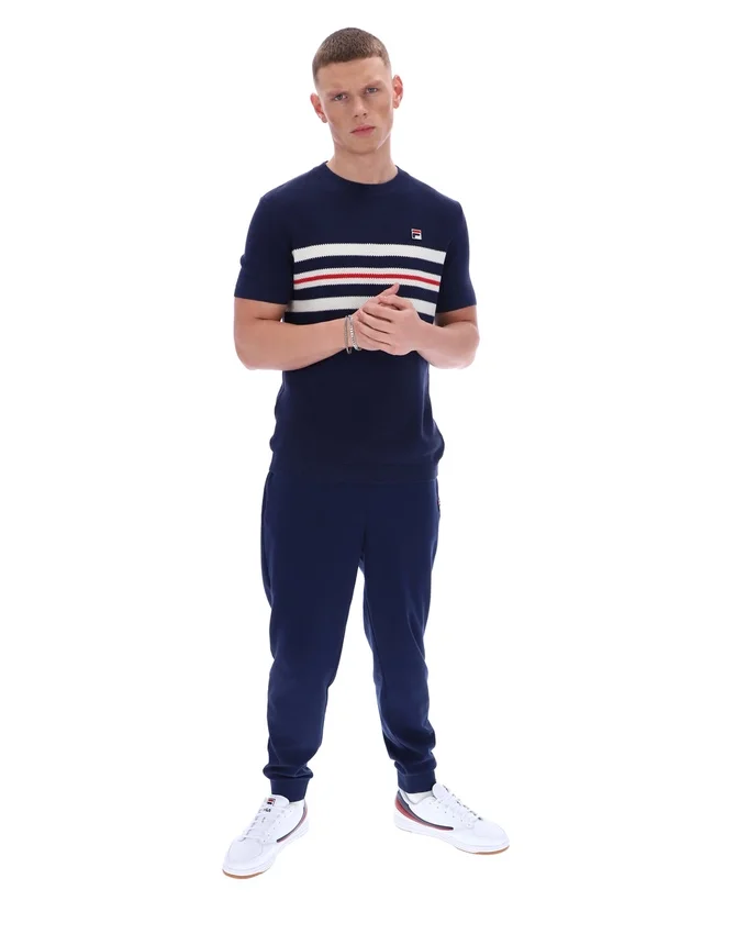 Fila Navy Gerardo Mesh-Streifen-Strick-T-Shirt