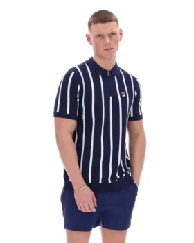 Fila Navy Giorgio Polo aus Häkel-Patchwork-Strick