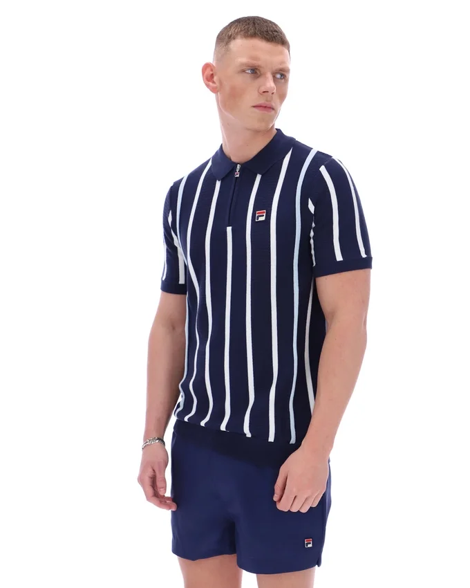 Fila Navy Giorgio Polo aus Häkel-Patchwork-Strick