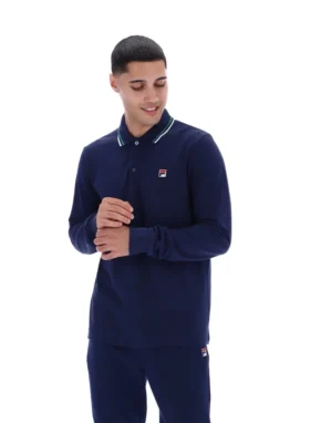 Fila Navy Monte Langarm-Polo mit kontrastfarbenem Kragen