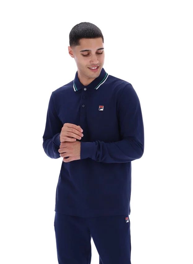Fila Navy Monte Langarm-Polo mit kontrastfarbenem Kragen