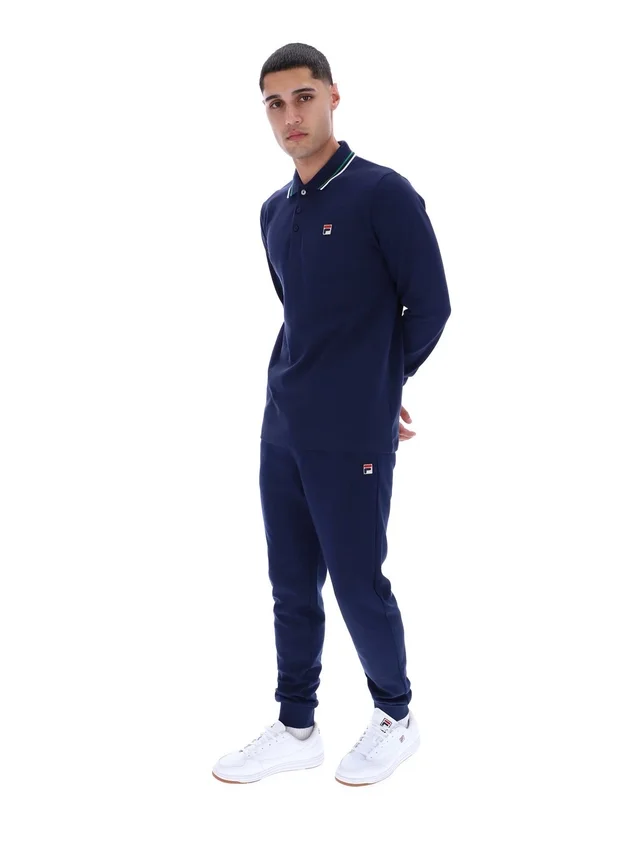 Fila Navy Monte Langarm-Polo mit kontrastfarbenem Kragen
