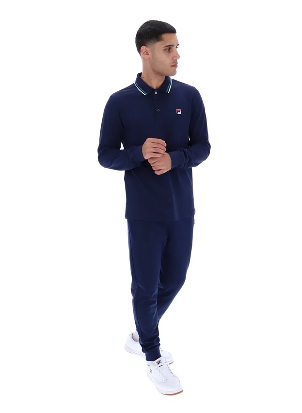 Fila Navy Monte Langarm-Polo mit kontrastfarbenem Kragen