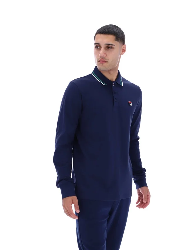 Fila Navy Monte Langarm-Polo mit kontrastfarbenem Kragen