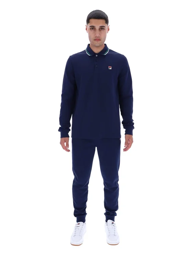 Fila Navy Monte Langarm-Polo mit kontrastfarbenem Kragen