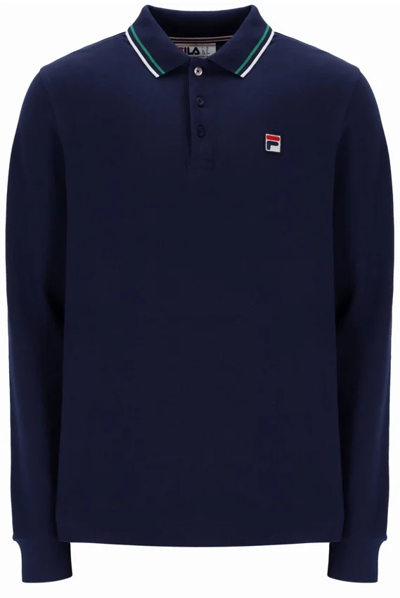 Fila Navy Monte Langarm-Polo mit kontrastfarbenem Kragen